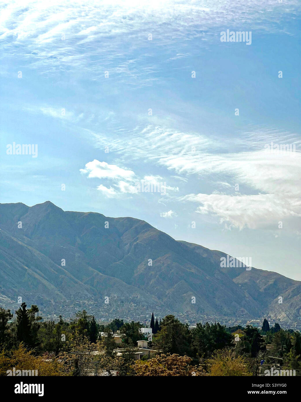 Mountains behind a valley in Quetta city of Pakistan. Stock Photo