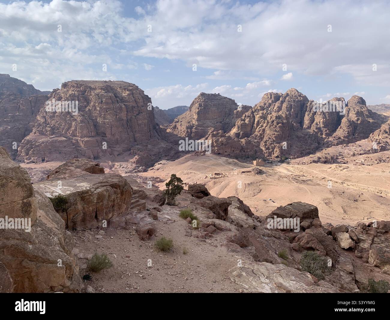 View of mountains from high place of sacrifice Petra Stock Photo