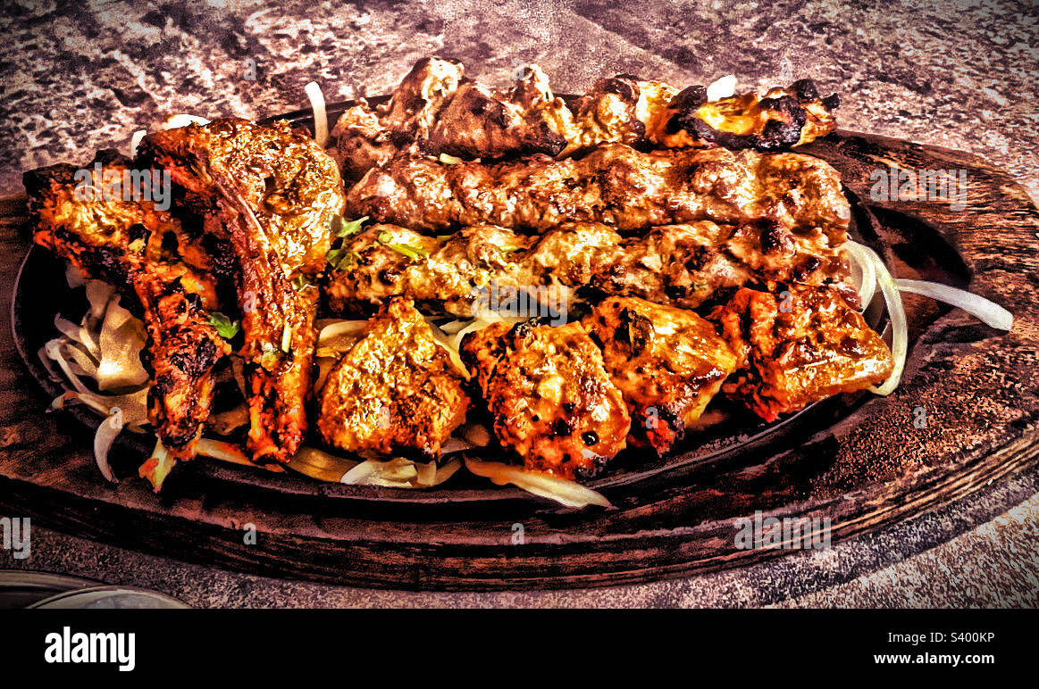 Indian Red mixed Tikka Kebab - Smartphone Captured Stock Image