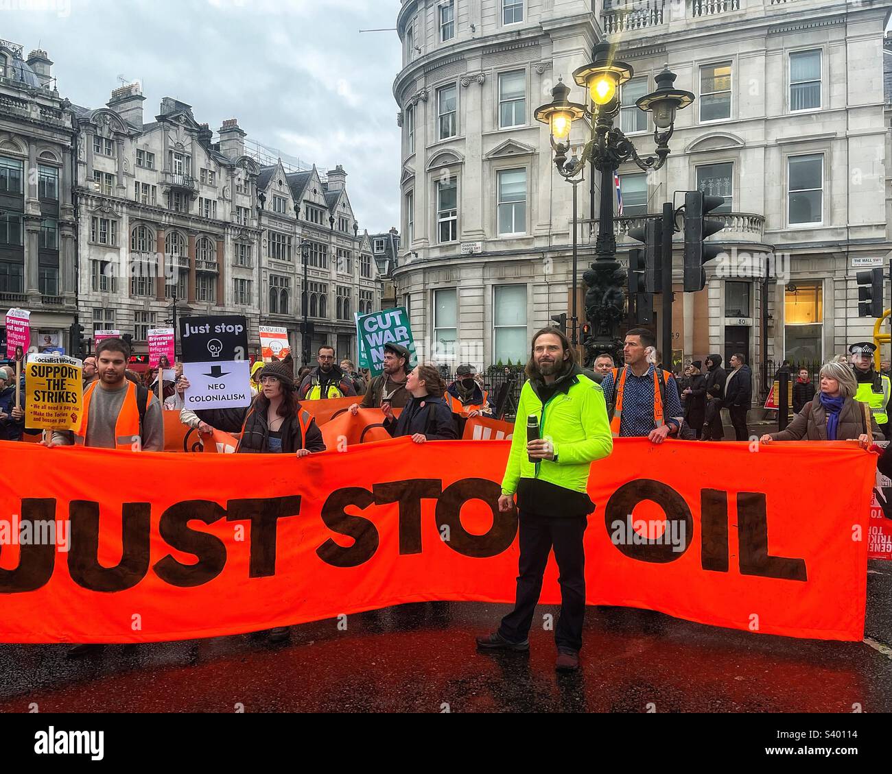 Just Stop Oil protest in central London - Smartphone Captured Stock Image