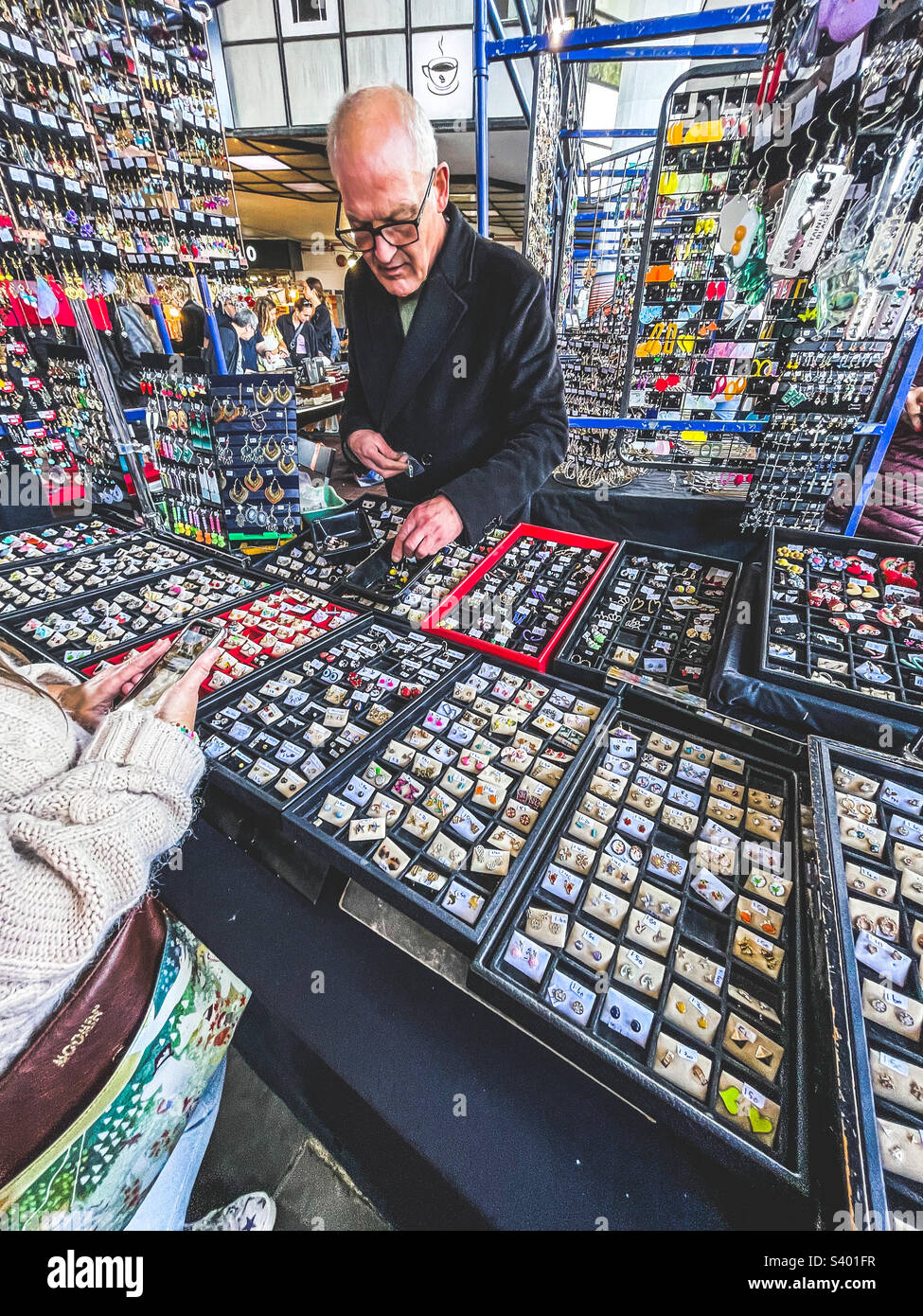 Portobello market jewellery stall, London Stock Photo Alamy