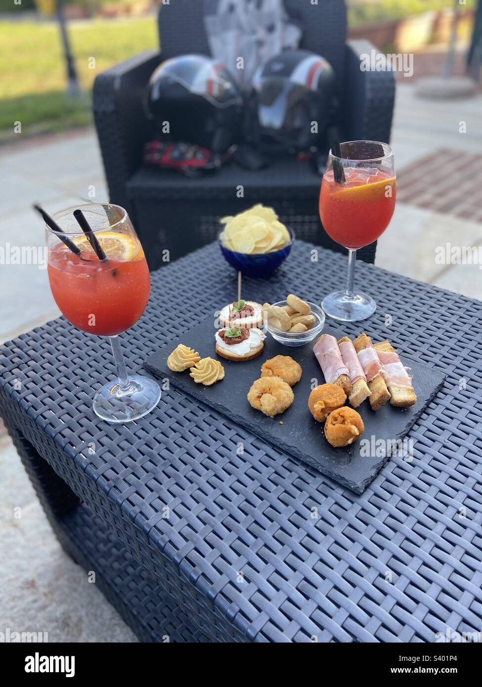 Italian aperitif with drinks and starters Stock Photo Alamy