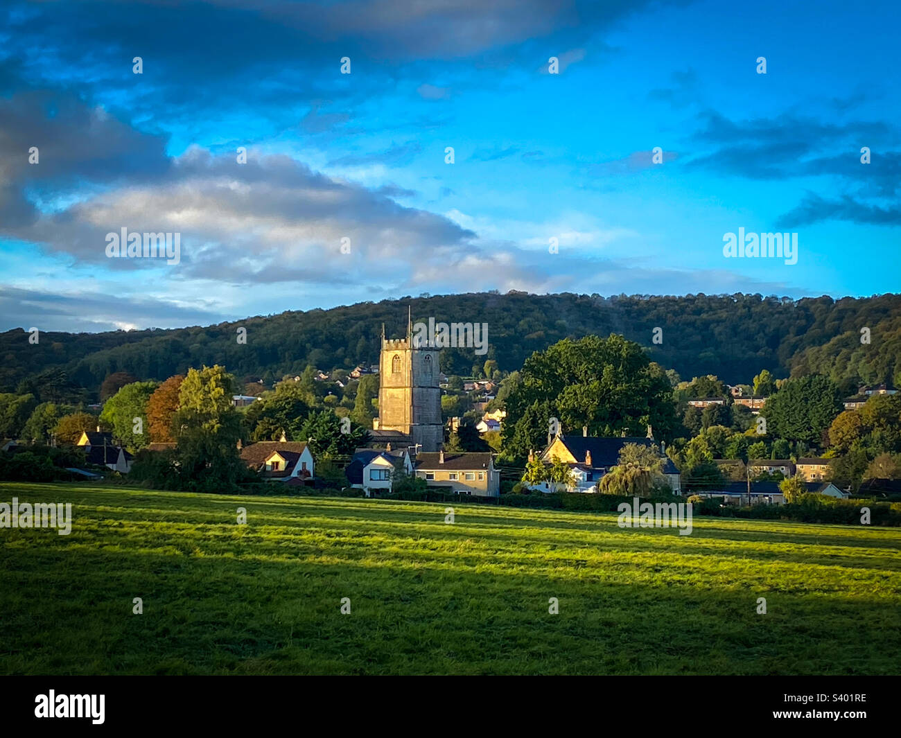 Gloucestershire countryside and village church. A mobile phone photo with some phone or tablet post processing. - Smartphone Captured Stock Image
