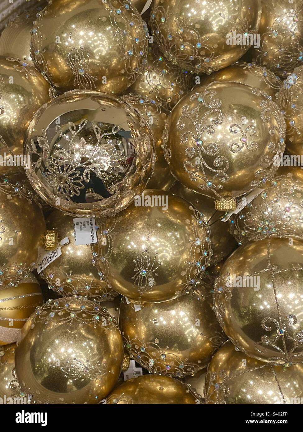 Gold, Christmas ornaments - Smartphone Captured Stock Image