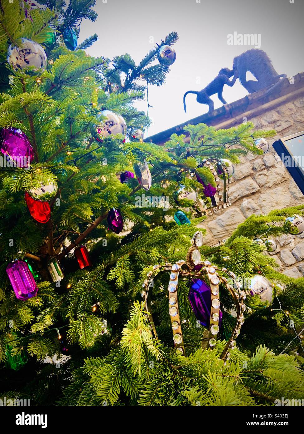 One of the Christmas trees at the Tower of London, near the metal