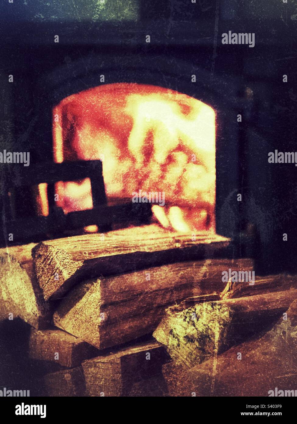 Roaring log fire - Smartphone Captured Stock Image