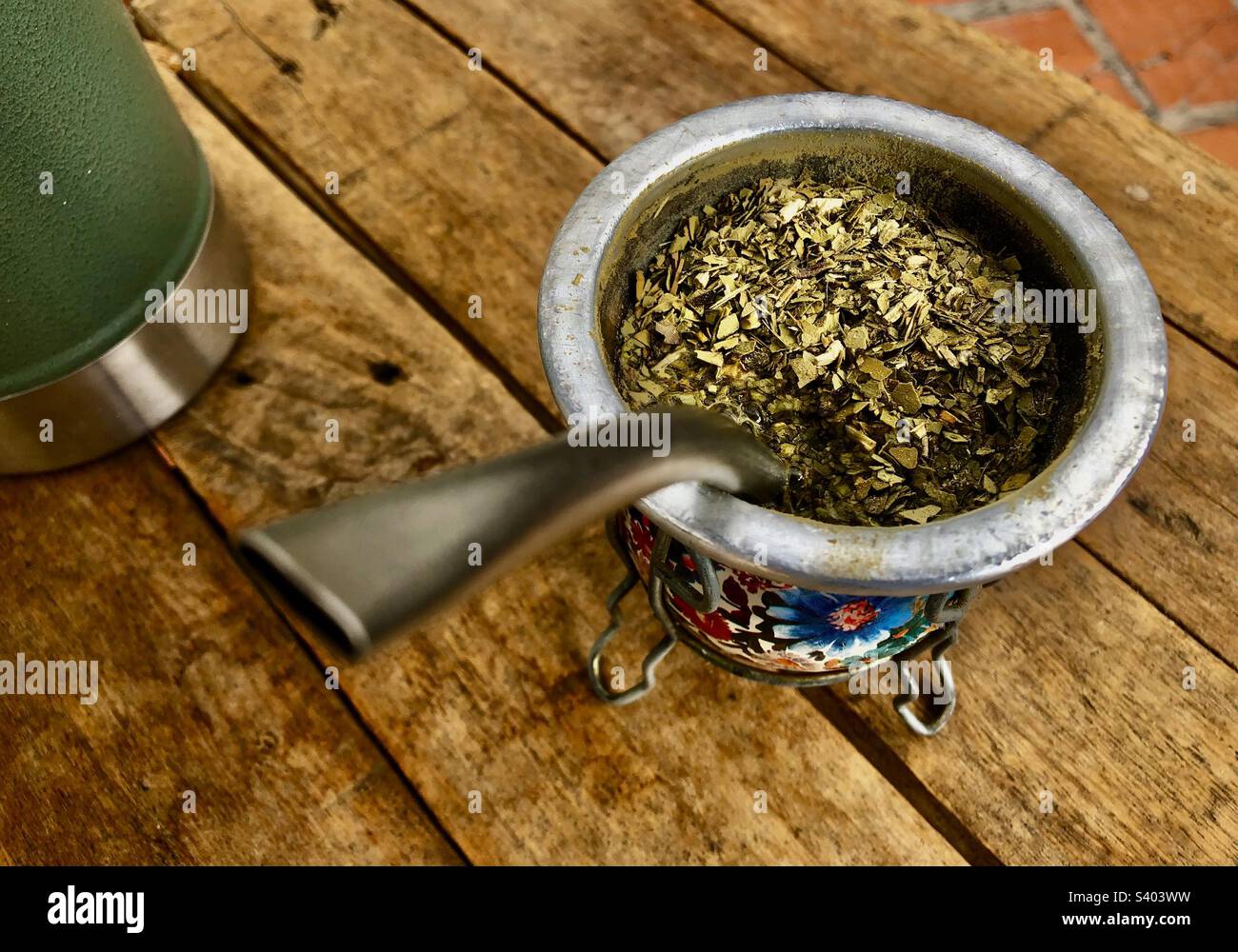 Mate, the traditional Argentine infusion with yerba and bombilla - Smartphone Captured Stock Image