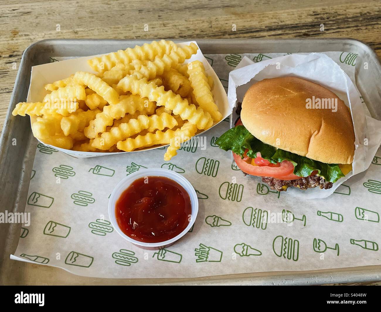 Shake, shack, cheeseburger, and fries Stock Photo