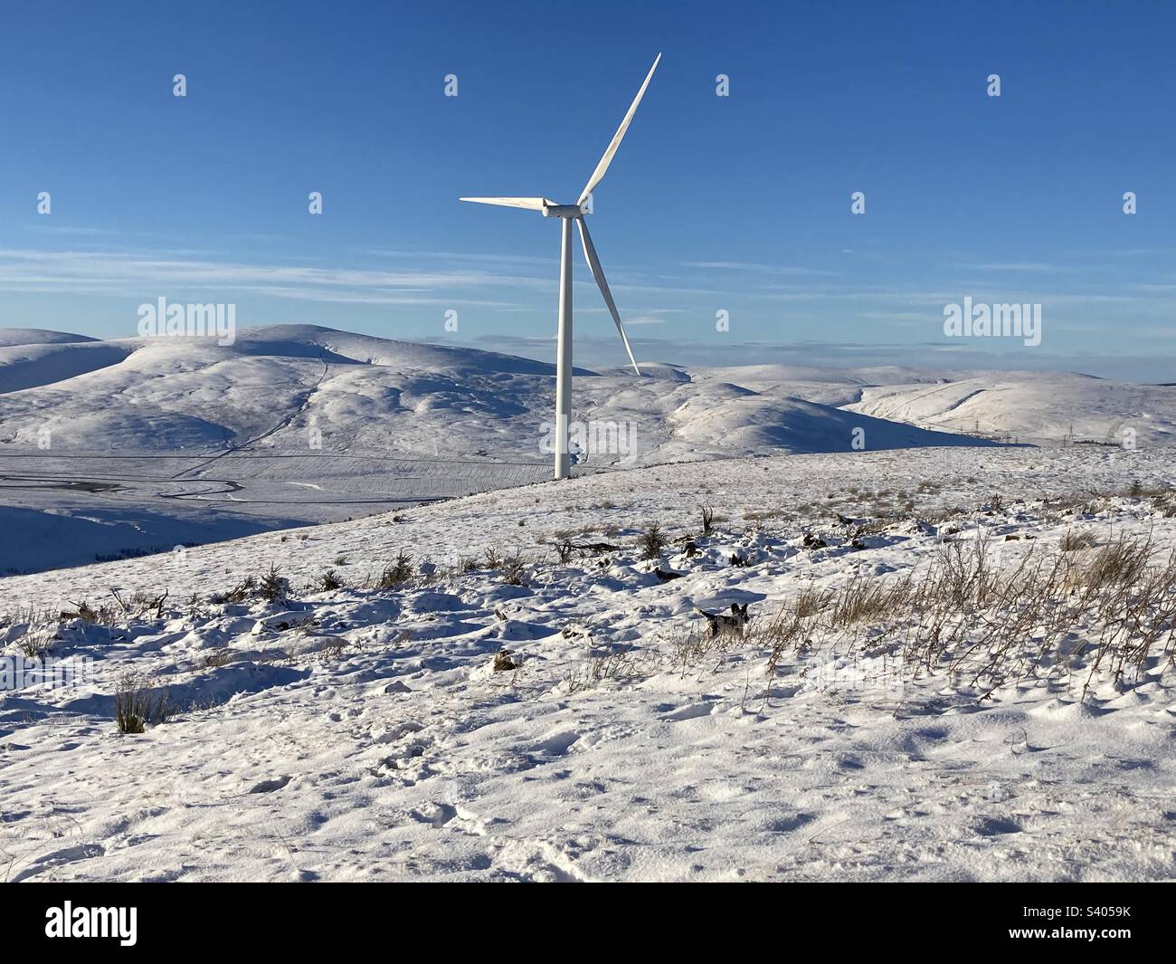 Hiking. Wind Turbines. - Smartphone Captured Stock Image