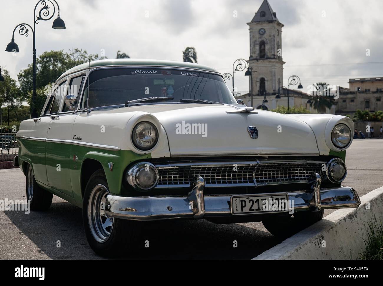Classic Car, Ford 1955, Customline. Cuba is a paradise for lovers of vintage cars.  Today it is very common to find many cars from the 50s that are still in good condition. Stock Photo