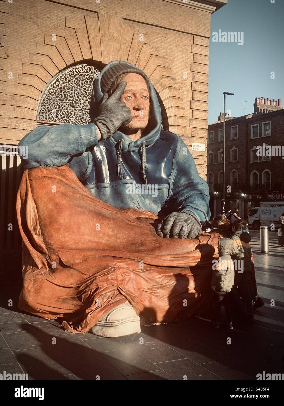 Crisis charity homeless statue at Kings Cross Station 6/12/22. Stating homelessness can not be ignored any longer Stock Photo