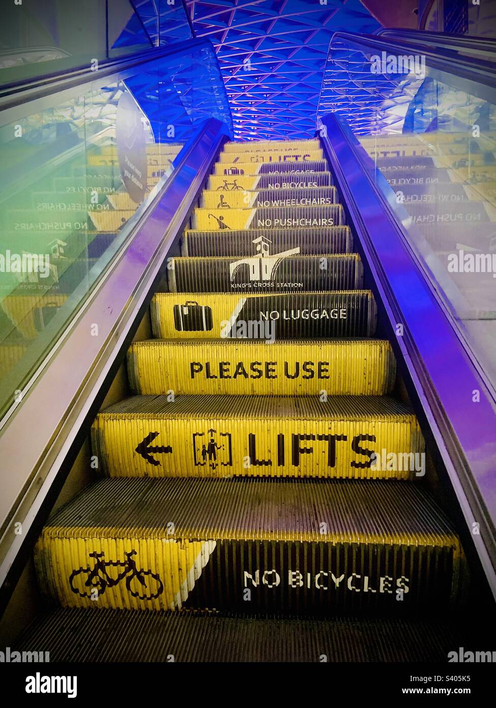 Escalator at Kings Cross station, London Stock Photo Alamy