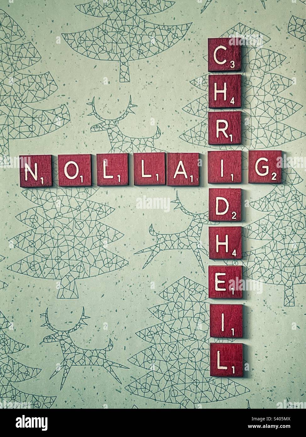 Nollaig Chridheil message. - Smartphone Captured Stock Image