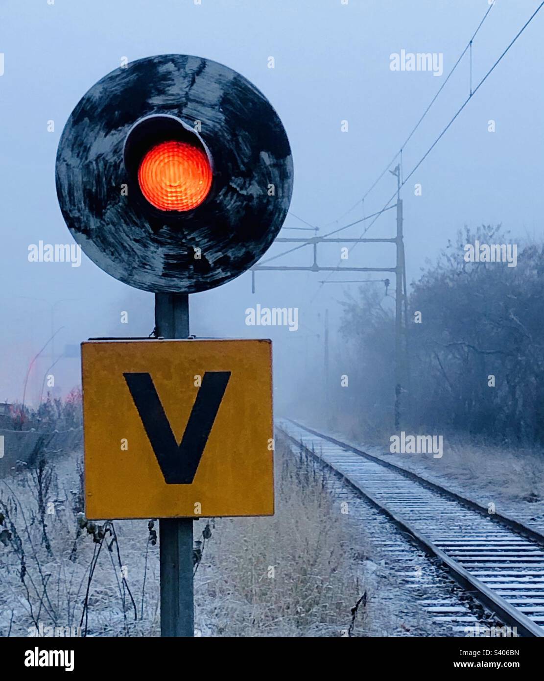 Stop signal for trains - Smartphone Captured Stock Image