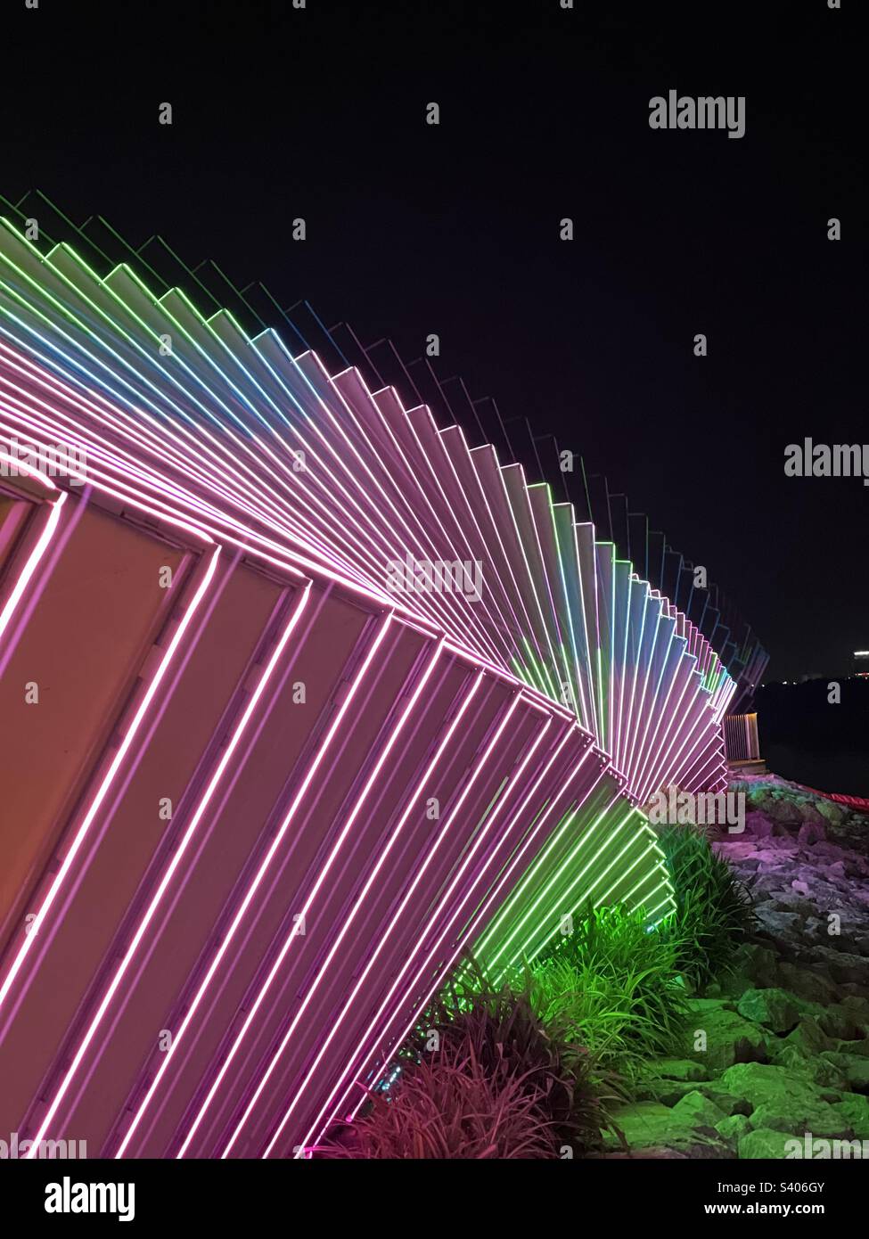 LED lighting for relaxing tunnel on sea Stock Photo