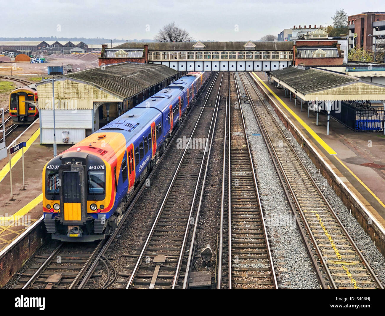 Eastleigh Railway Station and 450 078 diesel locomotive, Eastleigh, Hampshire, England - Smartphone Captured Stock Image