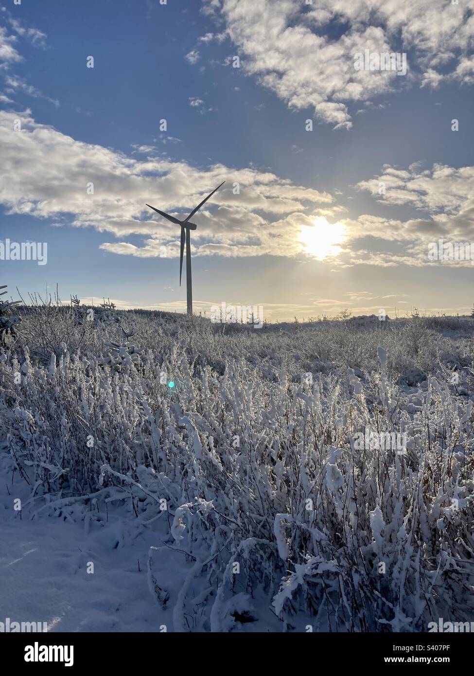 Wind turbine in winter sun - Smartphone Captured Stock Image
