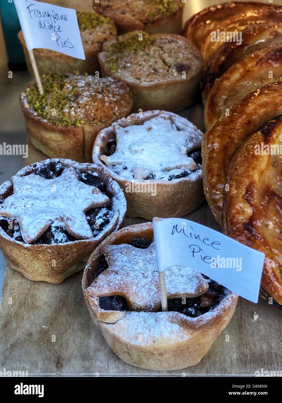 Christmas Mince pie in bakery shop window - Smartphone Captured Stock Image