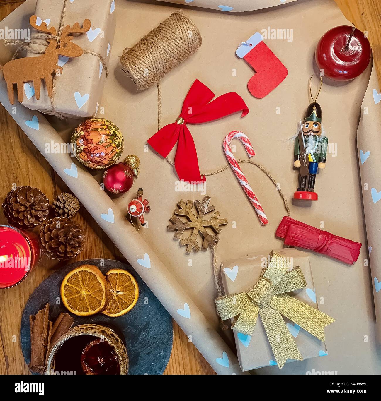Christmas present flat lay with mulled wine - Smartphone Captured Stock Image