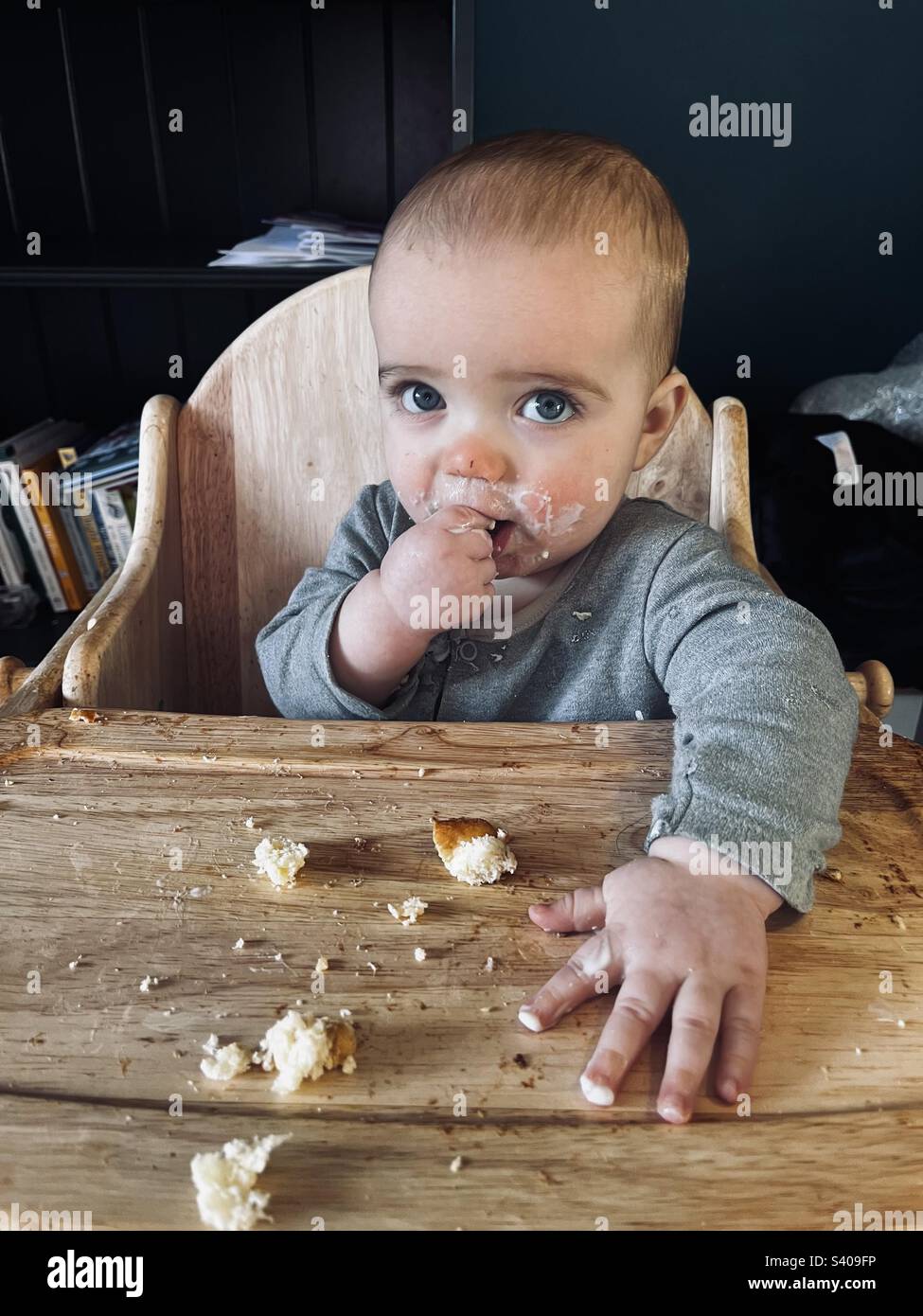 Cute baby eating weaning Stock Photo