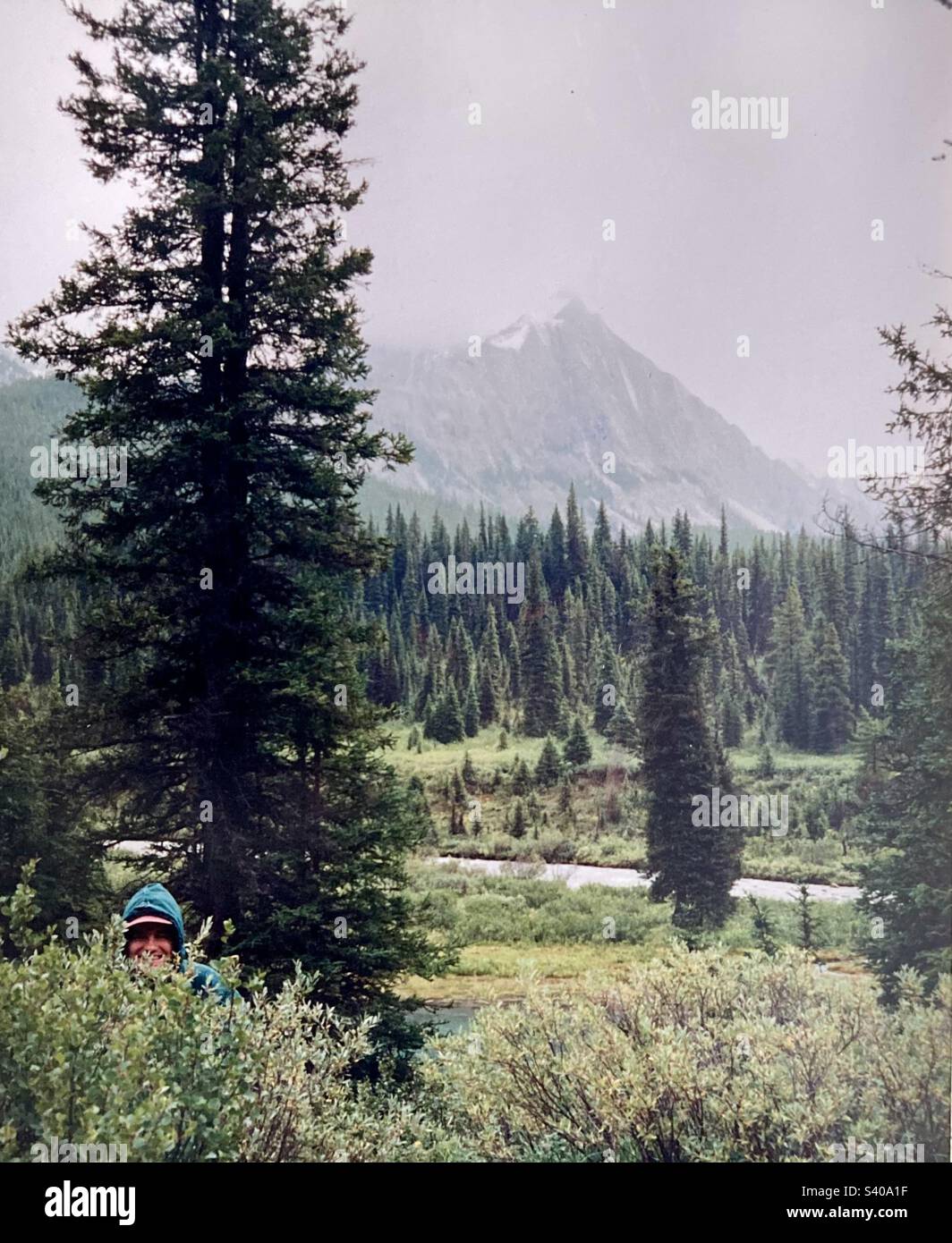 Hiking in the rain on the Ink Pots trail in Banff National Park. - Smartphone Captured Stock Image
