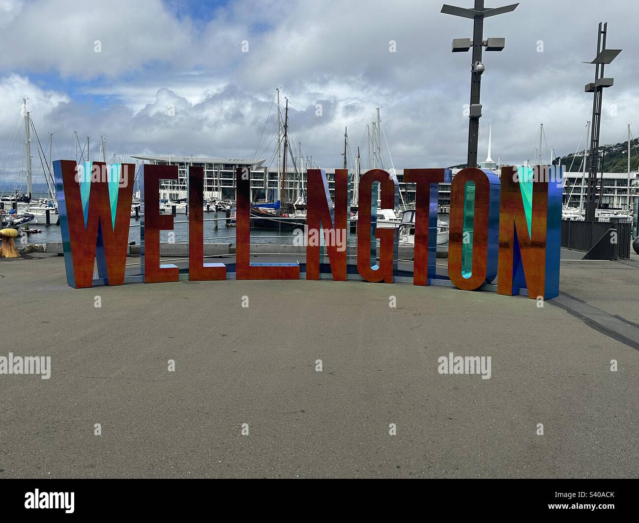 Wellington waterfront sign - Wellington harbour - Smartphone Captured Stock Image