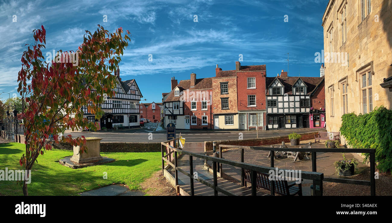 A colourful corner in Tewkesbury on an autumn afternoon, Gloucestershire, UK - Smartphone Captured Stock Image