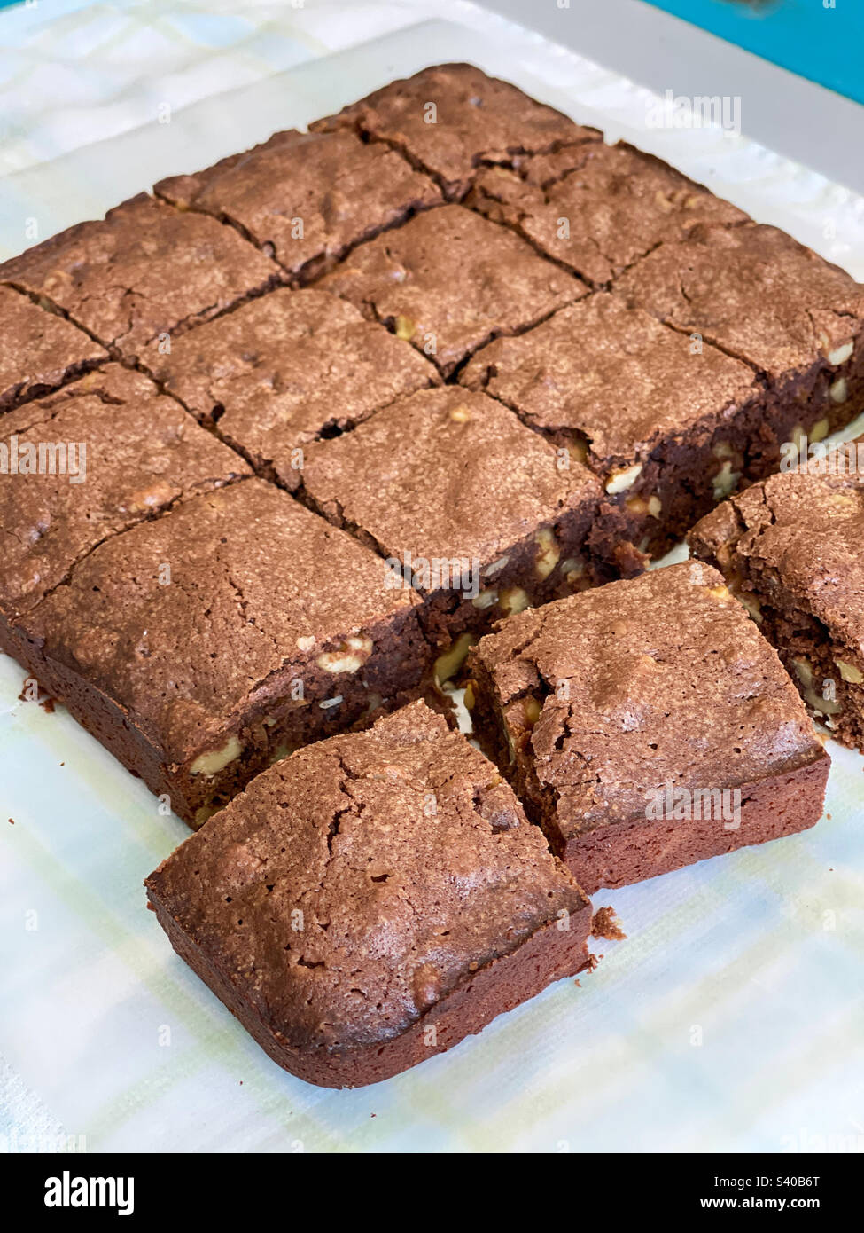 Homemade fudge brownies cut in squares Stock Photo Alamy