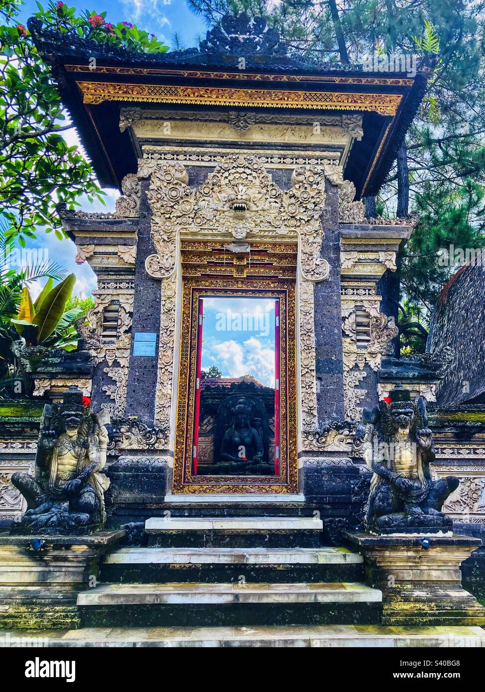 Balinese entrance gate to temple in Ubud Bali - Smartphone Captured Stock Image