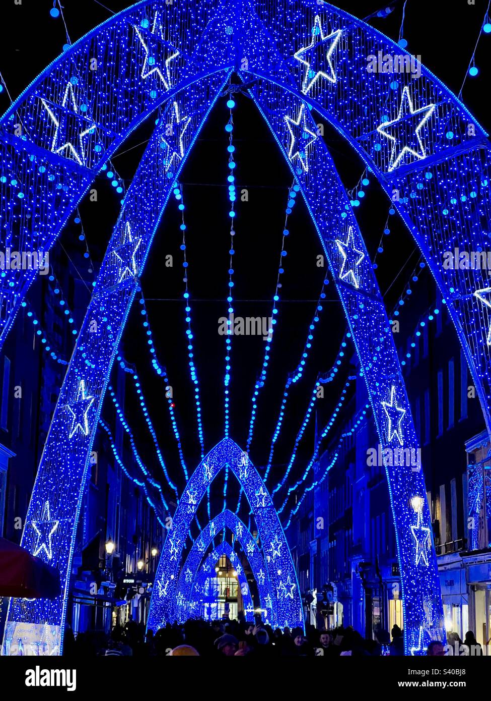 Blue Christmas lights in South Molton Street, London England in