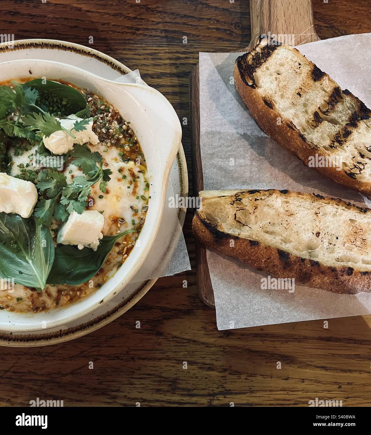 Breakfast on weekend - Toasted bread and scrambled eggs - Smartphone Captured Stock Image