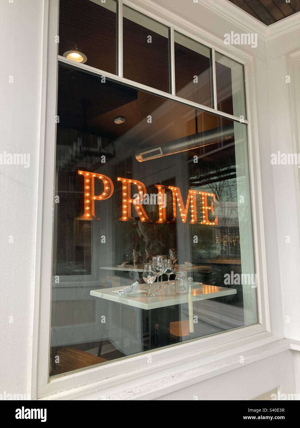 Restaurant in Guilford, Connecticut. Looking through the window with