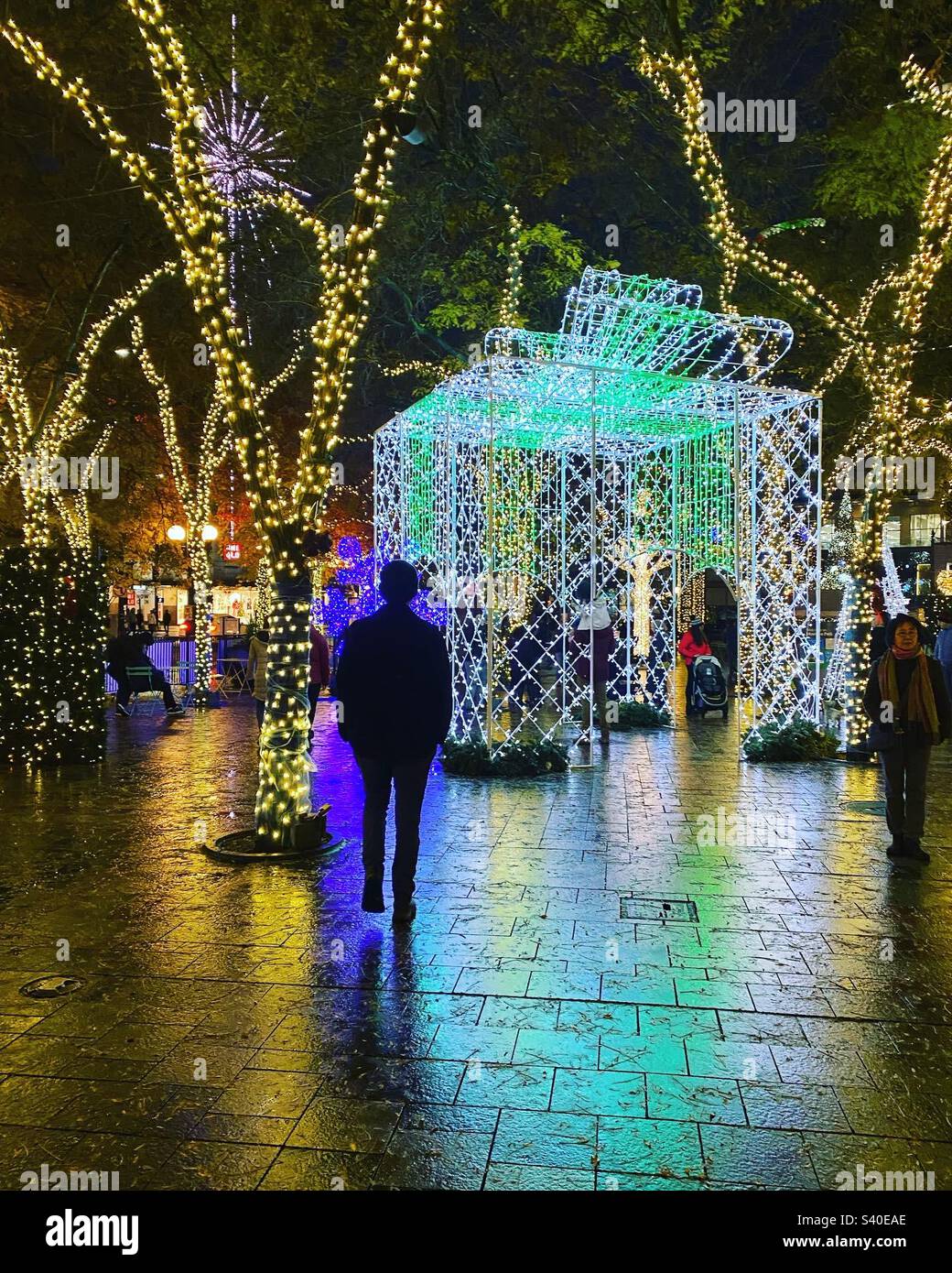 Downtown Seattle Christmas lights , Westlake Park Stock Photo Alamy