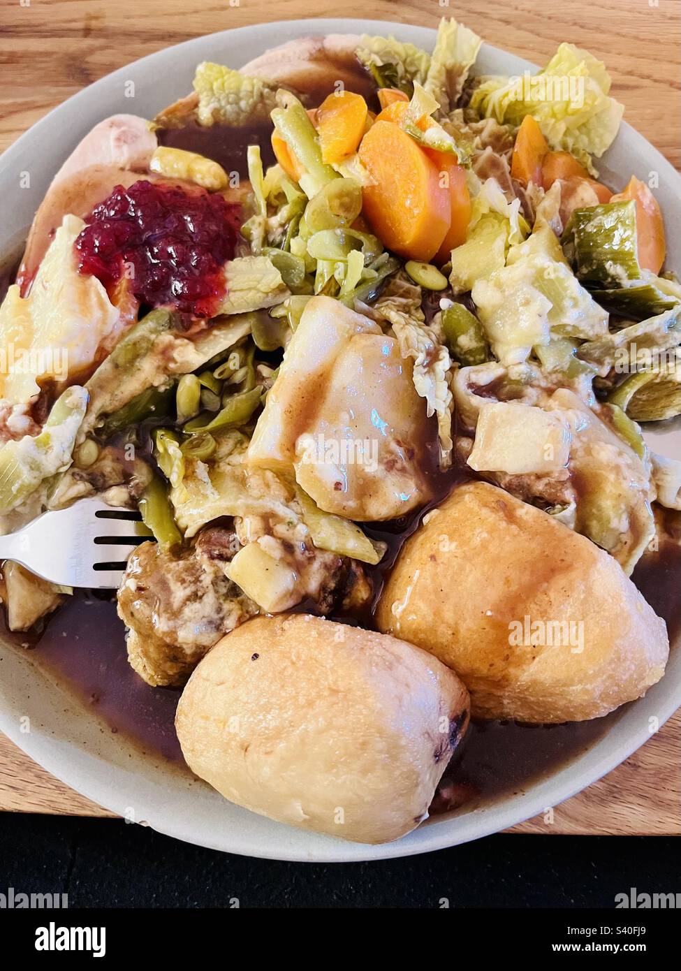 Closeup of traditional Sunday lunch - British roast dinner Stock Photo