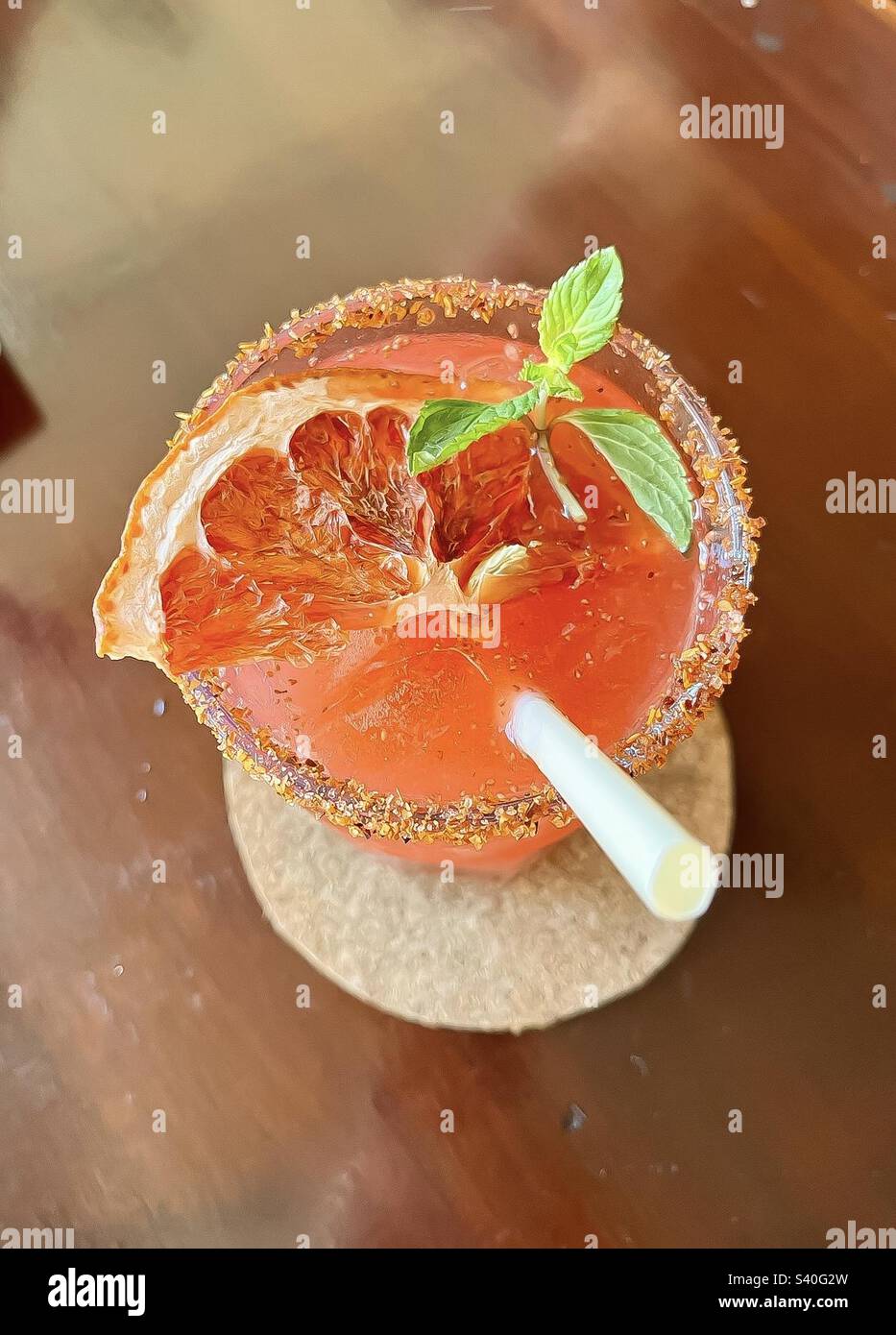 Top down look at a strawberry Margarita. - Smartphone Captured Stock Image