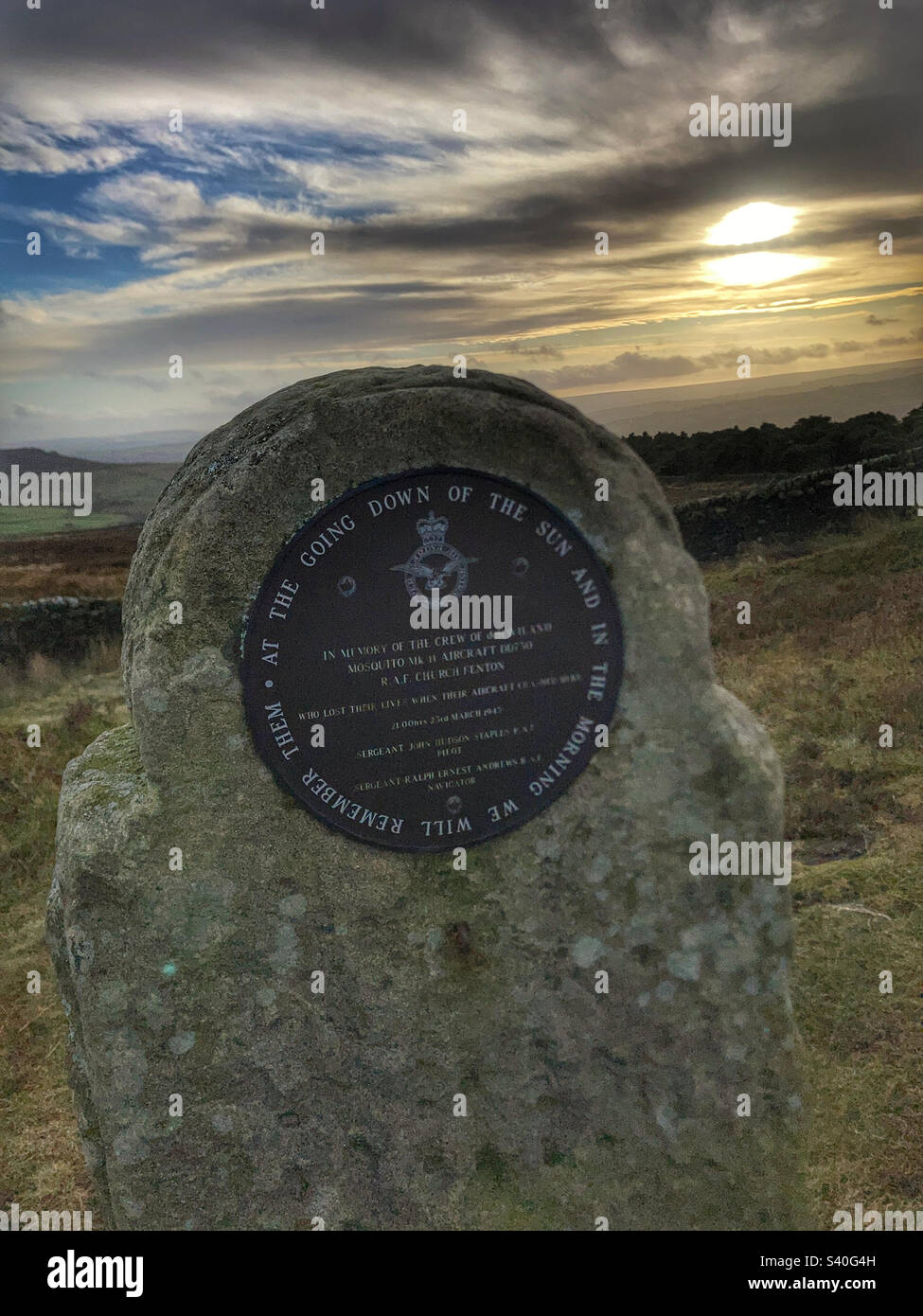 Memorial to the crew of Royal Air Force Mosquito DD750 at Windgate Nick West Yorkshire - Smartphone Captured Stock Image