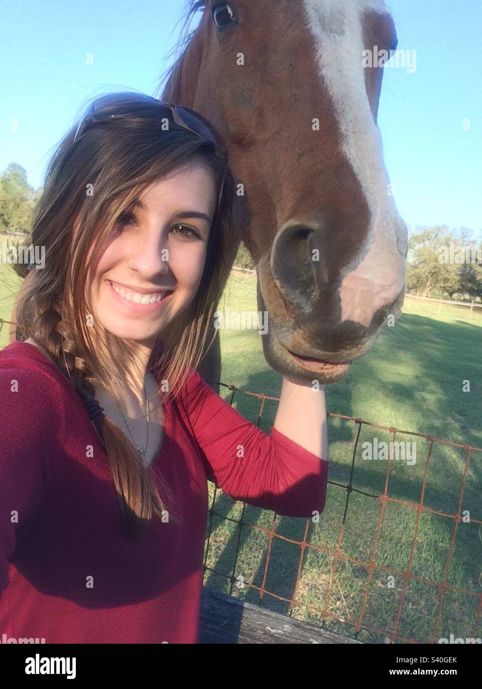 A girl posing with her horse Stock Photo Alamy