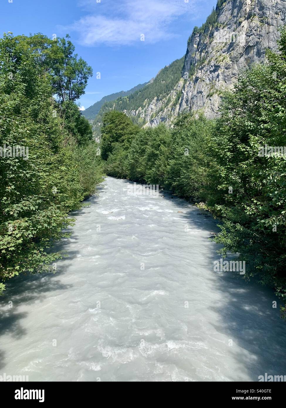 Glacial melt river in the Lauterbrunnen Valley, Switzerland - Smartphone Captured Stock Image