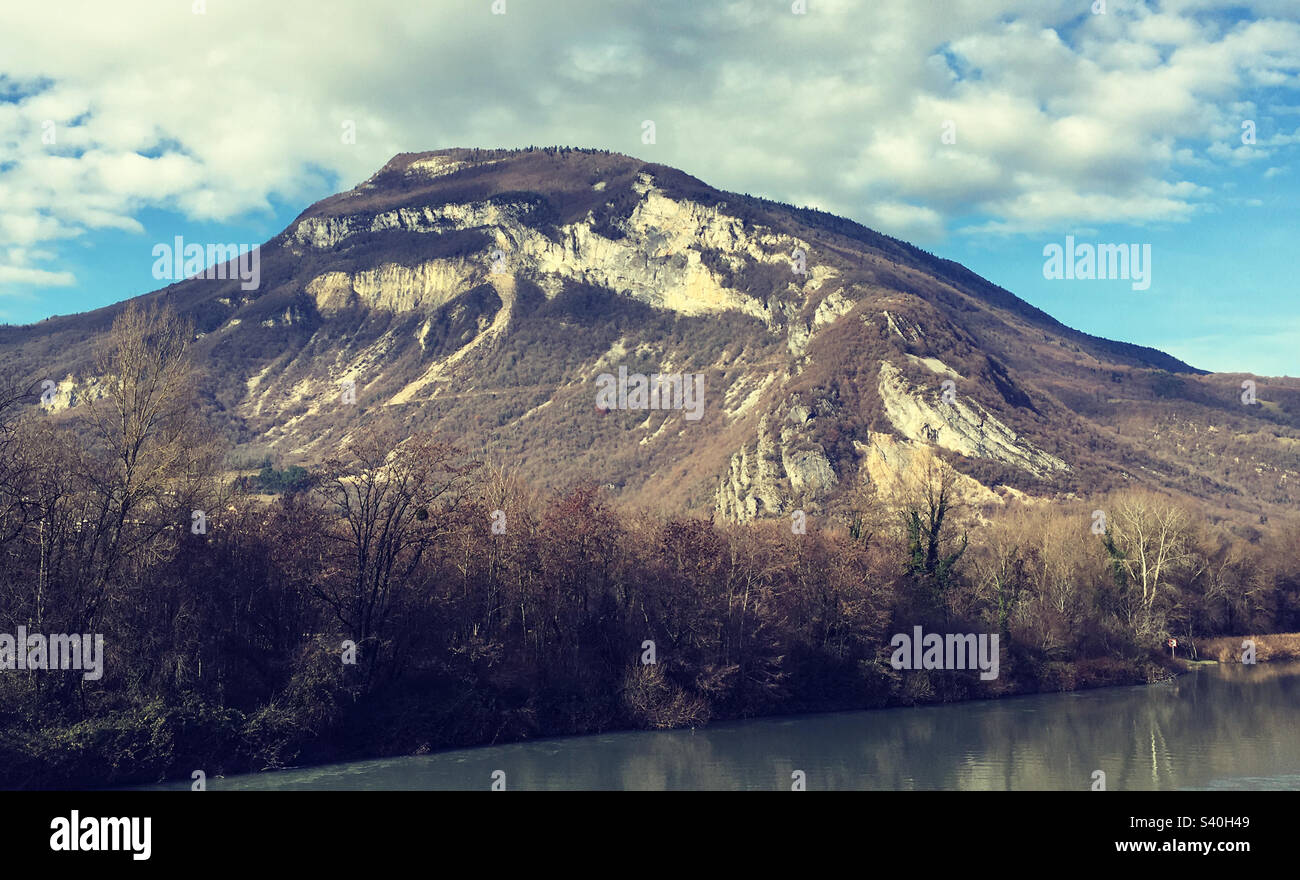 Le Grand Colombier Mountain in Southeast France, seen from near Culoz. Stock Photo