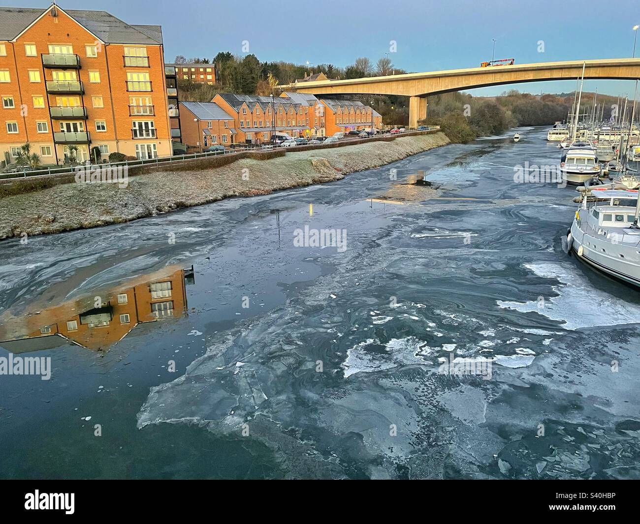 Frozen River Ely, December 2022. Stock Photo