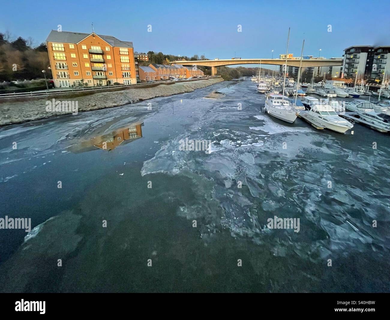 Frozen River Ely, Penarth, December 2022. Stock Photo