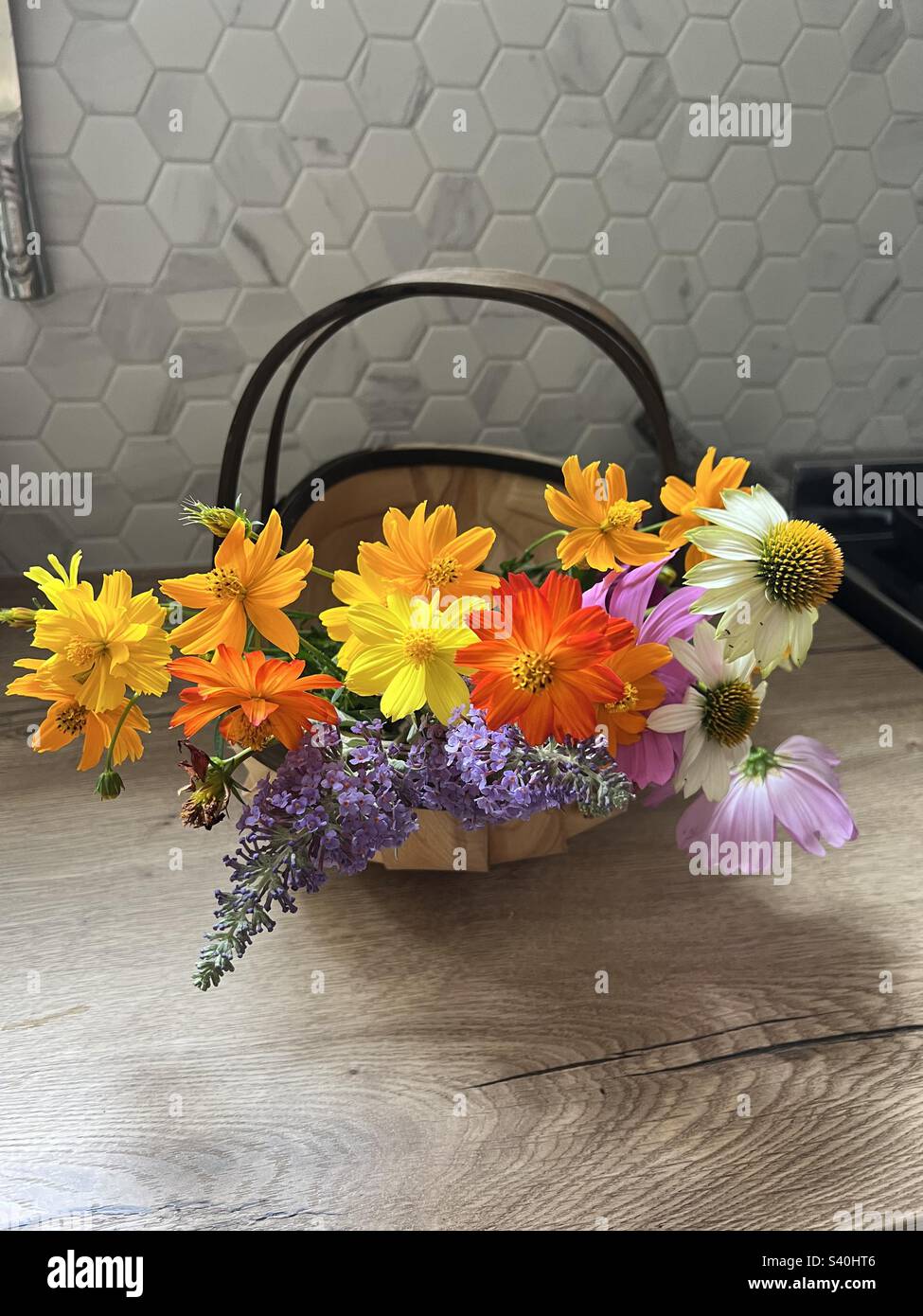Flowers in basket Stock Photo