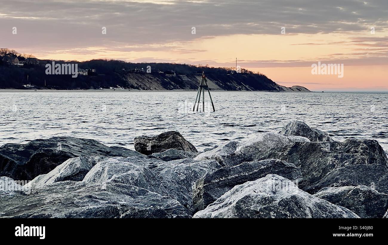 January 2023 new year’s day sunset over Belle Terre Port Jefferson at