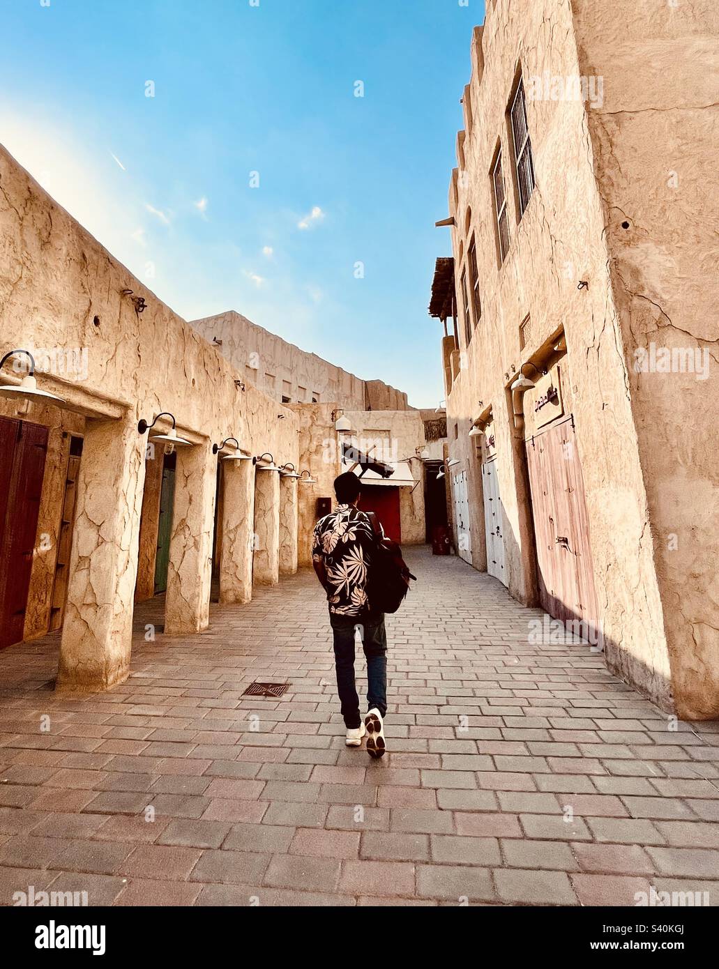 Walking into restored old charm dubai alleys - Smartphone Captured Stock Image
