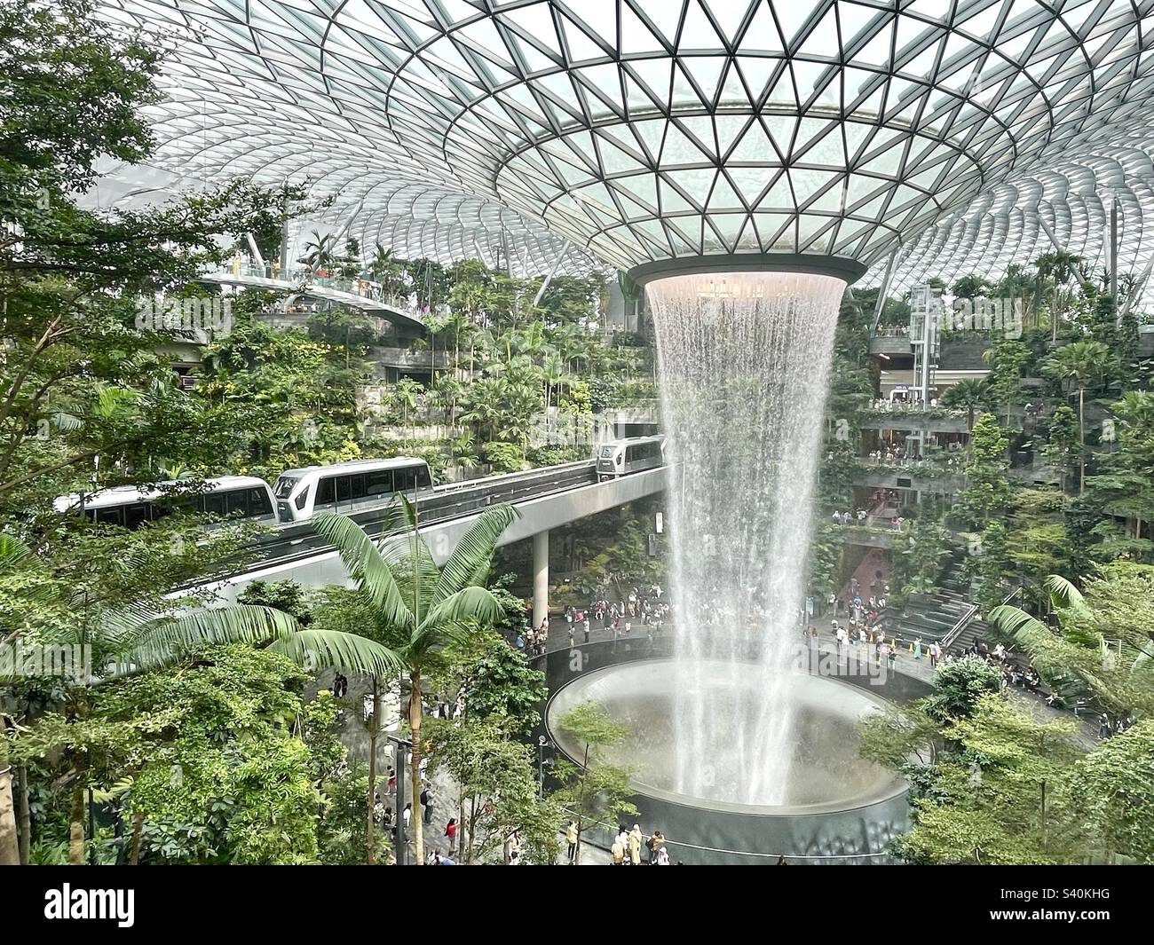 Indoor waterfall the Rain Vortex and Shiseido Forest Valley at Jewel ...