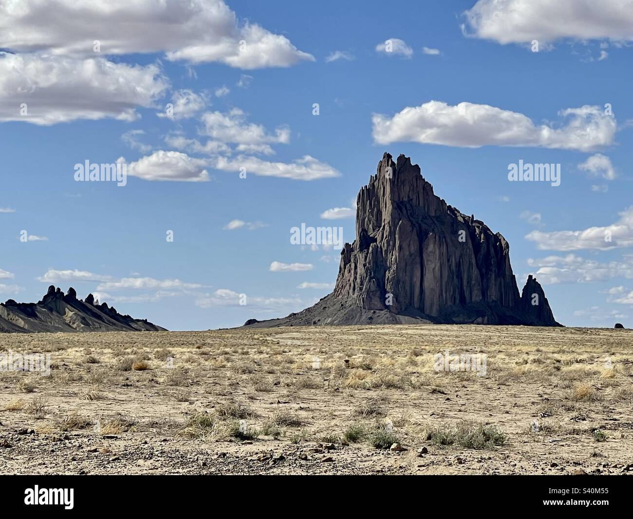 Shiprock at the Navajo Nation land in San Juan County, New Mexico Stock