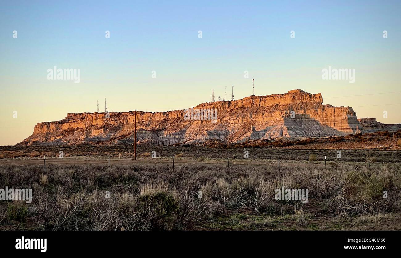 Huerfano Mesa, a sacred mountain of the Navajo People in San Juan County, New Mexico. Stock Photo