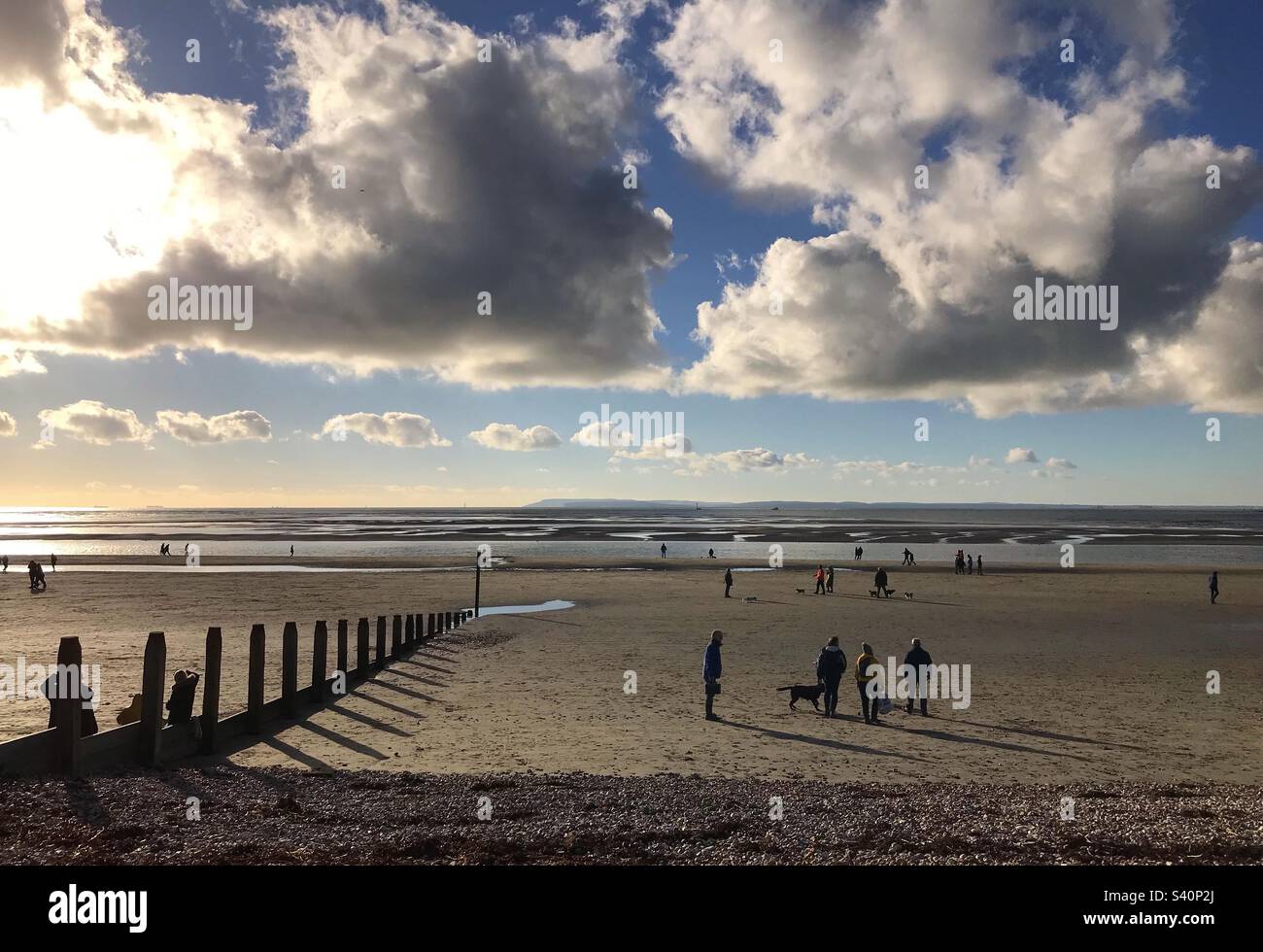 New Year walk 2023 on West Wittering beach, West Sussex, UK - Smartphone Captured Stock Image
