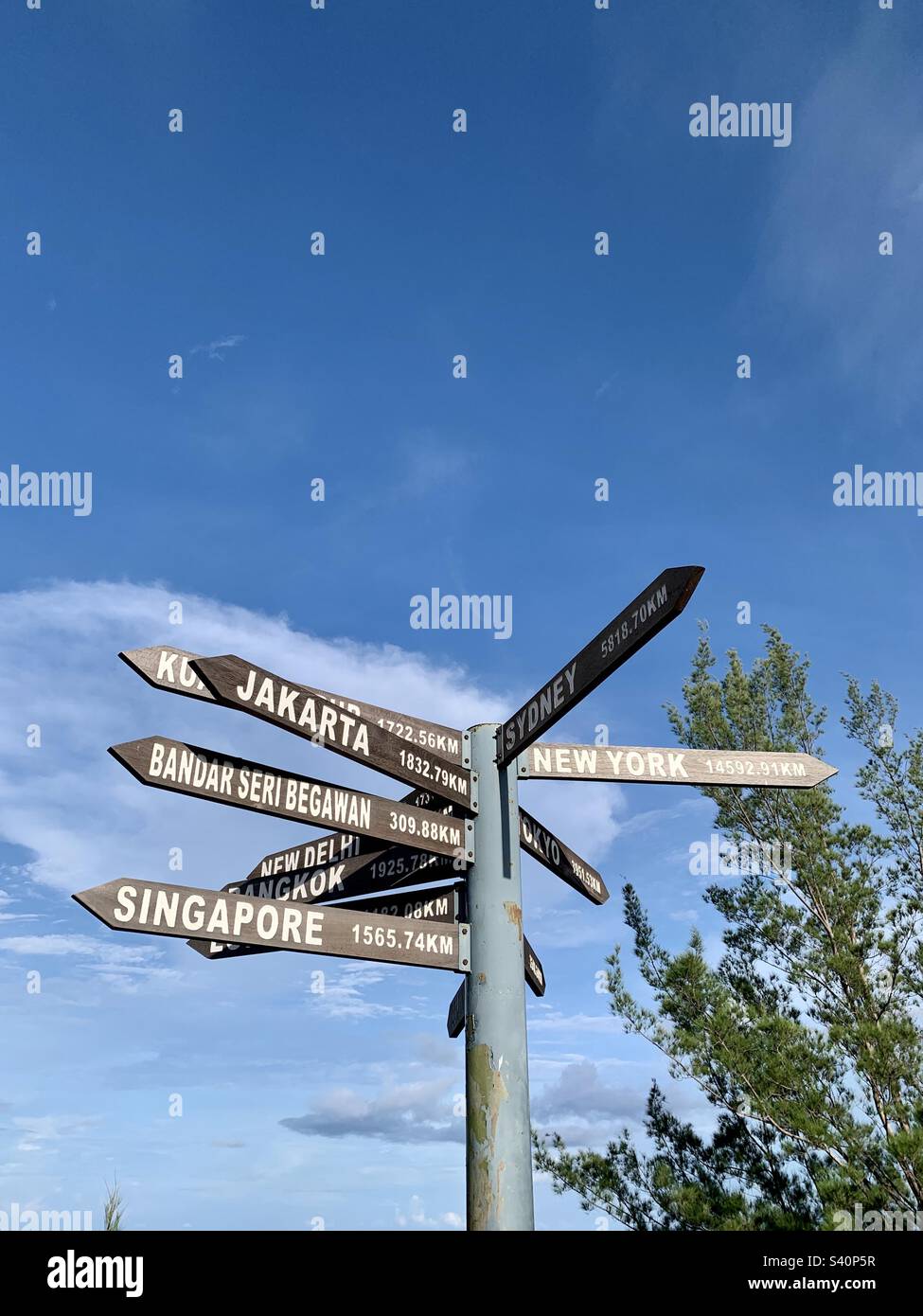 signage at the tip of Borneo, Sabah Stock Photo