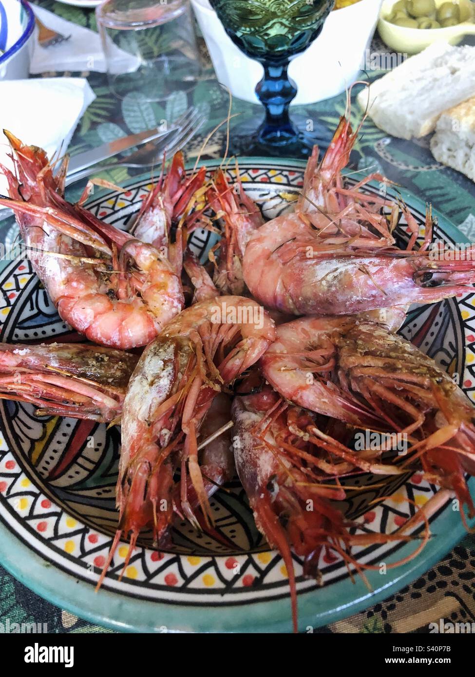 Giant Shrimps served on a plate - Smartphone Captured Stock Image